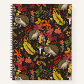 Igel und Herbstwaldflora auf Schwarz Notizblock (Vorderseite)