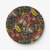 Igel und Herbstwaldflora auf Schwarz Pappteller (Vorderseite)