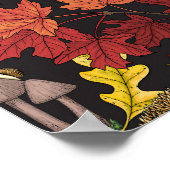 Igel und Herbstwaldflora auf Schwarz Poster (Ecke)