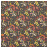 Igel und Herbstwaldflora auf Schwarz Stoff (Muster)