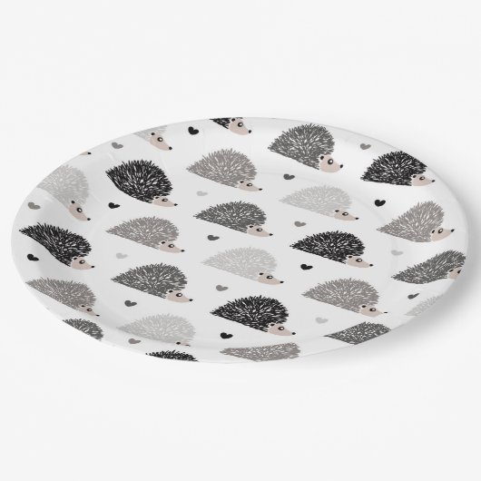 Igel und Herzen Pappteller (Schrägansicht)