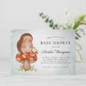 Igel und Mushroom Blue Baby Dusche Einladung (Stehend Vorderseite)