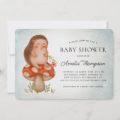 Igel und Mushroom Blue Baby Dusche Einladung (Vorderseite)