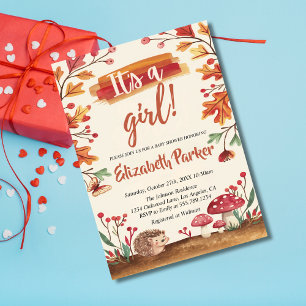 Igel und Pilze fallen Woodland Babydusche Einladung