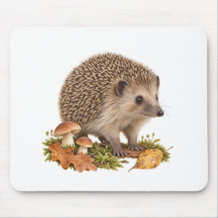 Igel und Pilze für einen herbstlichen Waldtisch Mousepad