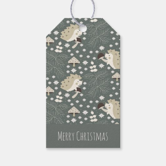 Igel und Pilze Geschenkanhänger (Vorderseite)
