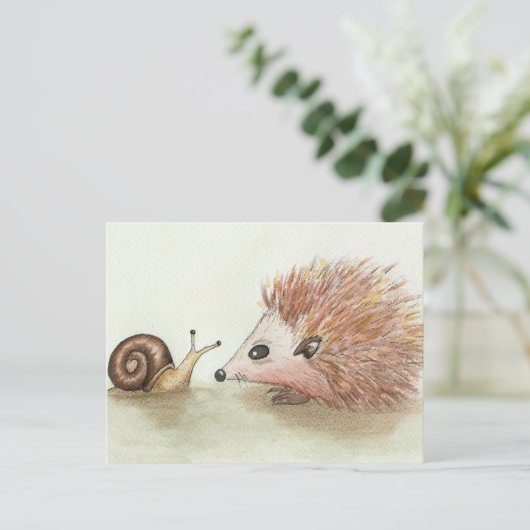 Igel und Schnecke Postkarte (Stehend Vorderseite)