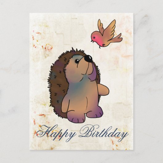 Igel und Vogel Postkarte (Vorderseite)