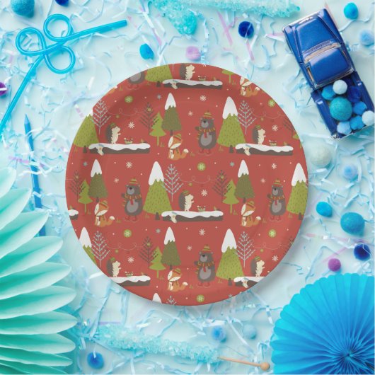 Igel und Winterbär Weihnachten Pappteller (Party)