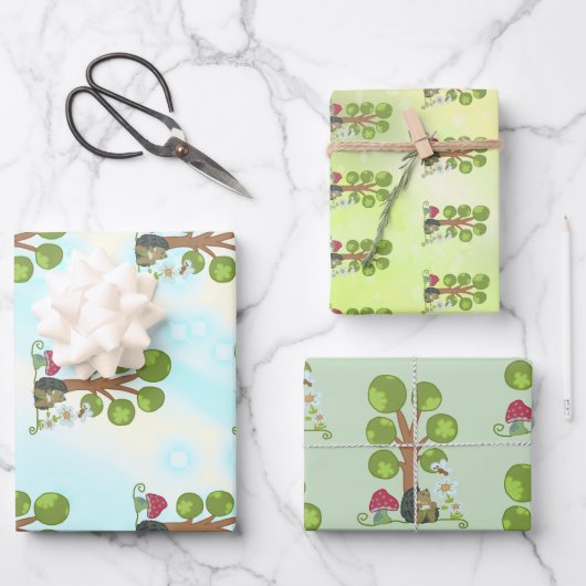 Igel unterm Baum Geschenkpapier Set (Vorderseite)