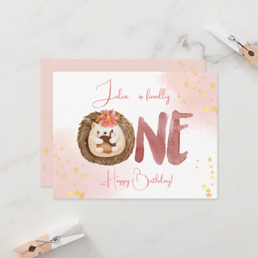 Igel von Aquarellfarben zum ersten Mal zum Geburts Karte (Vorderseite/Rückseite Beispiel)