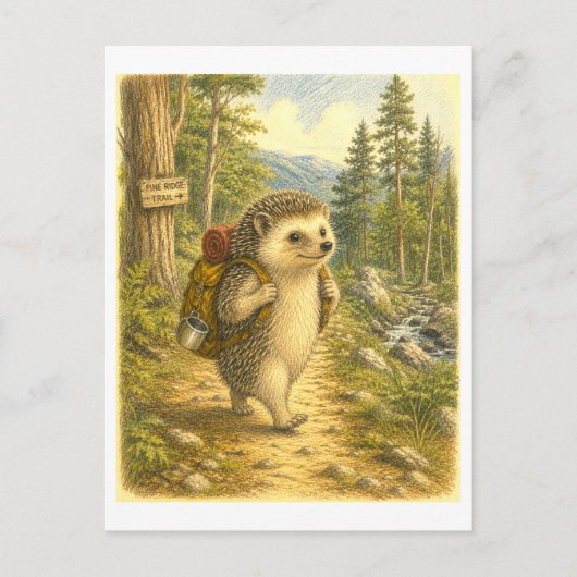 Igel-Wanderillustration Postkarte (Vorderseite)