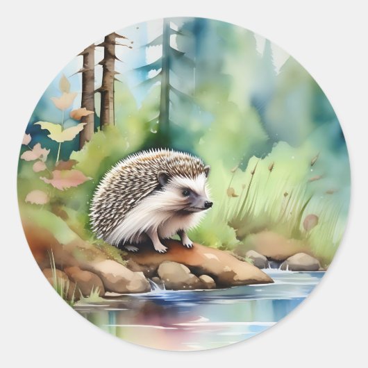 Igel Wasserfarbe Niedlich Runder Aufkleber (Vorderseite)