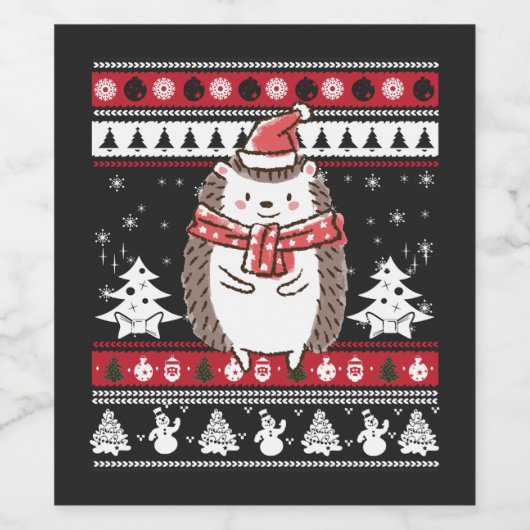Igel Weihnachten Weinetikett (Einzelnes Label)