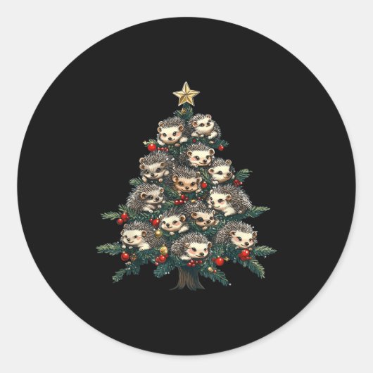 Igel Weihnachtsbaum Funny Igel Xmas Runder Aufkleber (Vorderseite)