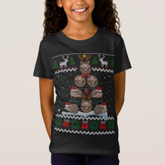 Igel Weihnachtsbaum Lichter Funny Igel Ugly T-Shirt (Vorderseite)