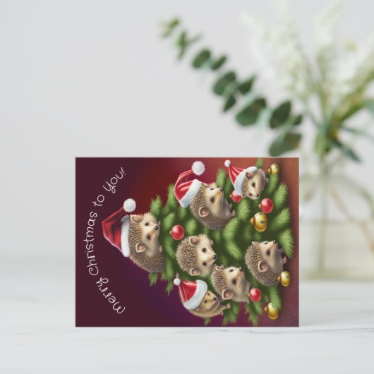 Igel Weihnachtsbaum Postcard Postkarte (Stehend Vorderseite)