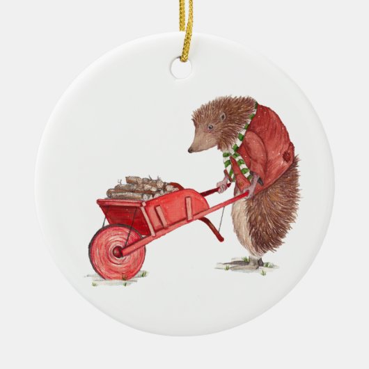 Igel Weihnachtshaus Keramik Ornament (Vorne)