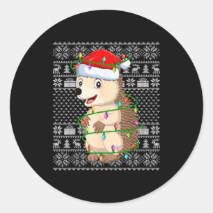 Igel Weihnachtslichter hässlicher Pullover lustige Runder Aufkleber