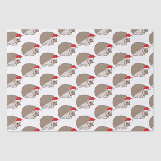 Igel zu Weihnachten in einer Weihnachtsmannmütze Seidenpapier (Vorderseite)
