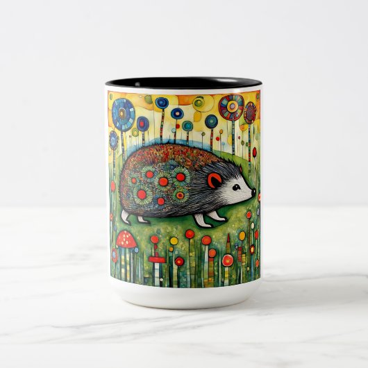 Igel zwischen Blumen Zweifarbige Tasse (Mittel)