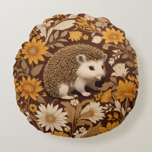 Igelbraun floral William Morris inspiriert Rundes Kissen