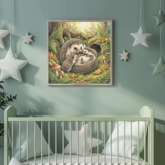 Igelmutter und ihre Babys-Kinderkrippe Poster