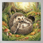 Igelmutter und ihre Babys-Kinderkrippe Poster (Vorne)