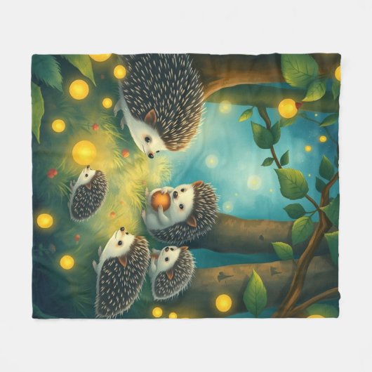 Igelzauber im Lichterwald Fleecedecke (Vorderseite (Horizontal))