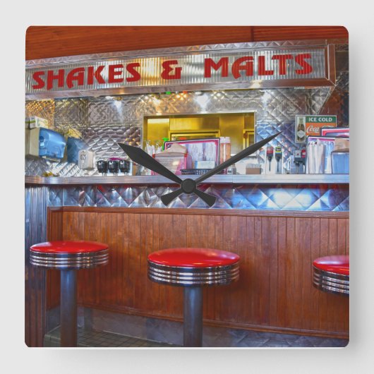 Iggy's Diner Interior, Carthage, Missouri Quadratische Wanduhr (Vorderseite)