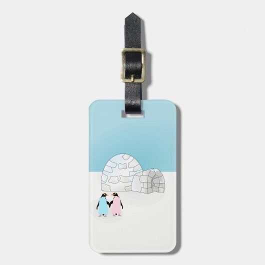 Iglu mit farbigen Pinguinen Gepäckanhänger (Vorderseite vertikal)