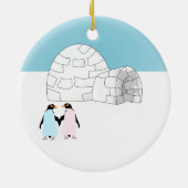 Iglu mit farbigen Pinguinen Keramik Ornament (Hinten)