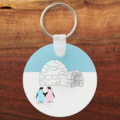 Iglu mit farbigen Pinguinen Schlüsselanhänger (Vorderseite)