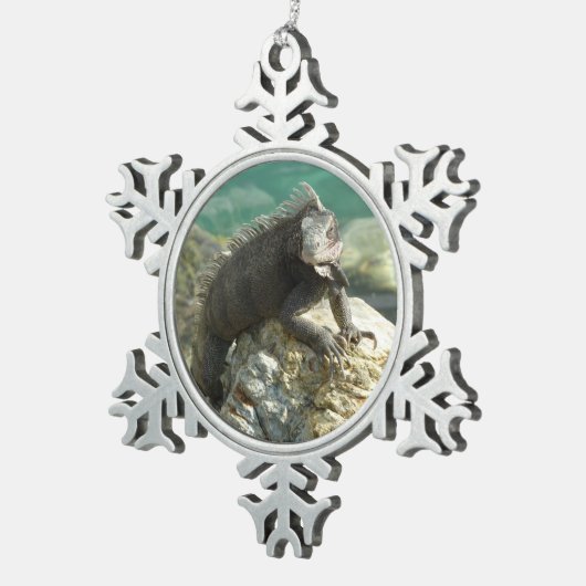 Iguana auf den Felsen bei St. Thomas Schneeflocken Zinn-Ornament (Rechts)