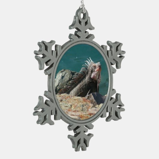 Iguana bei St. Thomas Schneeflocken Zinn-Ornament (Links)
