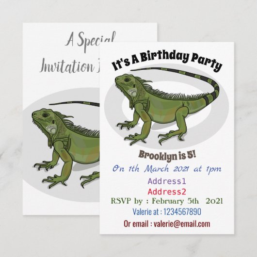 Iguana-Cartoon-Abbildung Einladung (Vorne/Hinten)