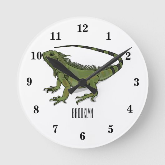 Iguana-Cartoon-Abbildung Runde Wanduhr (Vorderseite)