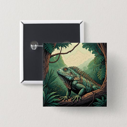Iguana lizard among a tropical jungle setting button (Vorne & Hinten)