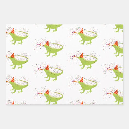 Iguana Lizard Partying Tiere mit Party Geschenkpapier Set (Vorderseite 2)