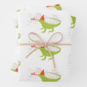 Iguana Lizard Partying Tiere mit Party Geschenkpapier Set (Beispiel)