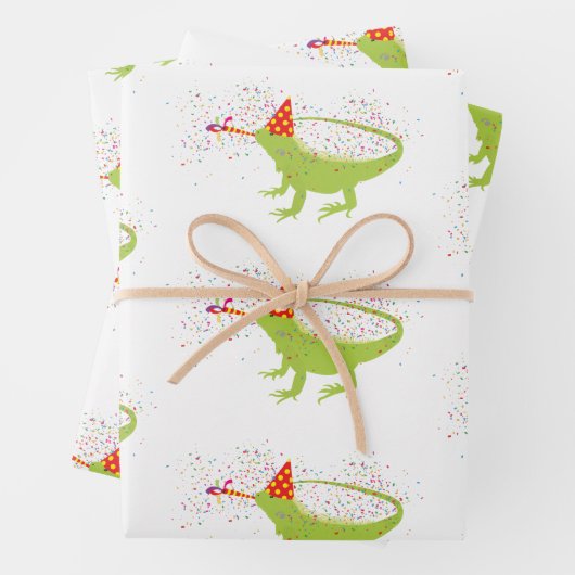 Iguana Lizard Partying Tiere mit Party Geschenkpapier Set (Beispiel)