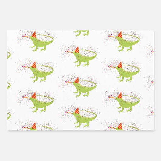 Iguana Lizard Partying Tiere mit Party Geschenkpapier Set (Vorderseite)