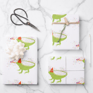 Iguana Lizard Partying Tiere mit Party Geschenkpapier Set