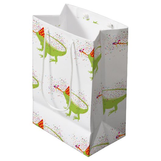 Iguana Lizard Partying Tiere mit Party Mittlere Geschenktüte (Vorderseite Schrägansicht)