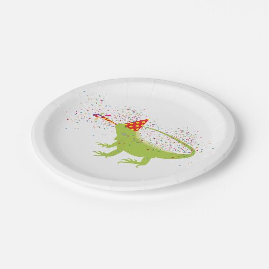 Iguana Lizard Partying Tiere mit Party Pappteller (Schrägansicht)