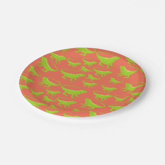 Iguana Lizard Pattern Pappteller (Schrägansicht)