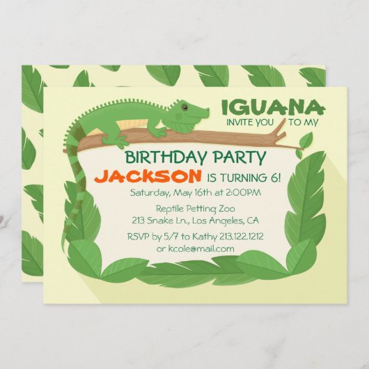 Iguana Lizard Reptile Einladung zum Geburtstag (Vorne/Hinten)