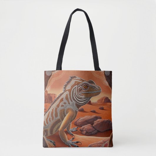 Iguana mit australischem Aborigine-Thema Tasche (Vorderseite)