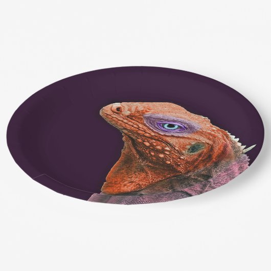 Iguana Orange Foto Pappteller (Schrägansicht)