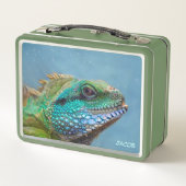Iguana Personalisiert farbiges Reptil Metall Brotdose (Rückseite)